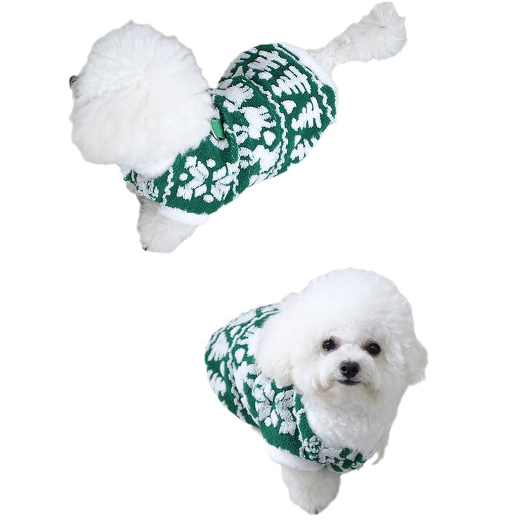 Festive Autumn Winter Dog and Cat Hoodie Plush Clothes with Leash Buckle