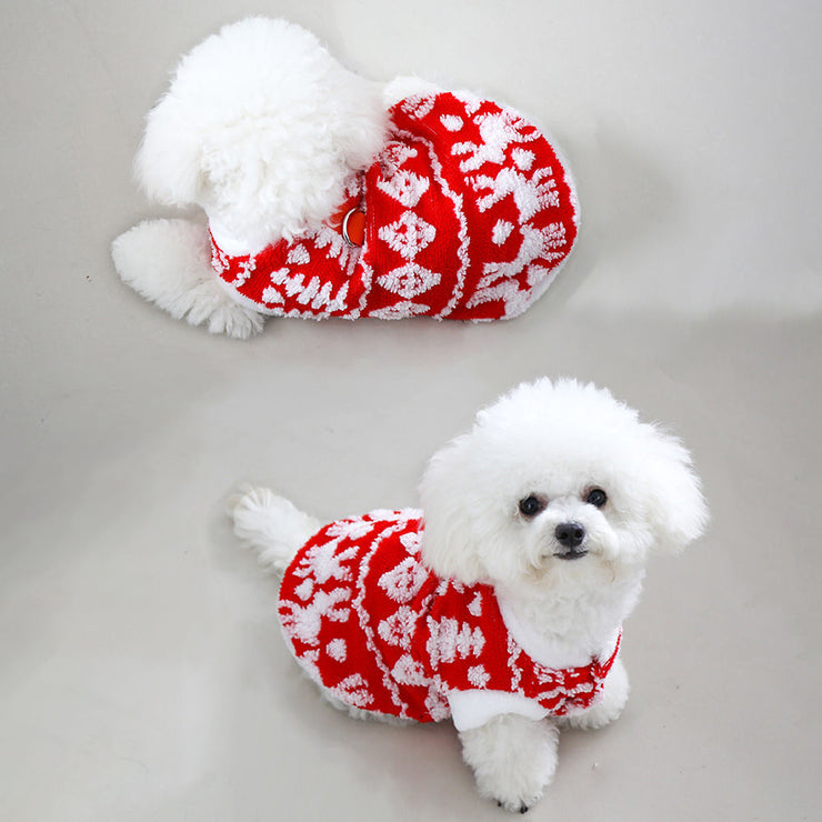 Festive Autumn Winter Dog and Cat Hoodie Plush Clothes with Leash Buckle